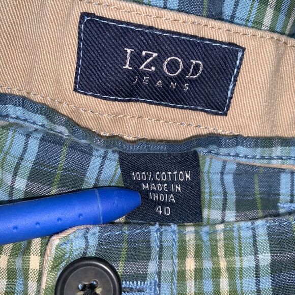 IZOD Jeans Mens Cotton Shorts Plaid Blue Green Summer Beach Golf Size 40 - Picture 5 of 6